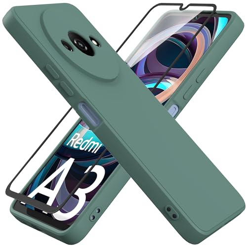 HHUIWIND Hülle für Kompatibel mit Xiaomi Redmi A3 4G (6,71 Zoll) mit 9D Schutzfolie,Handyhülle Liquid Silikon TPU Case Schutzhülle für Xiaomi Redmi A3 4G - Dunkelgrün von HHUIWIND