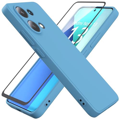 HHUIWIND Hülle Kompatibel mit Xiaomi Redmi Note 13 4G (6,67 Zoll) mit 9D Schutzfolie,Handyhülle Liquid Silikon Weiche TPU Stoßfeste Case SchutzHülle - Blau von HHUIWIND