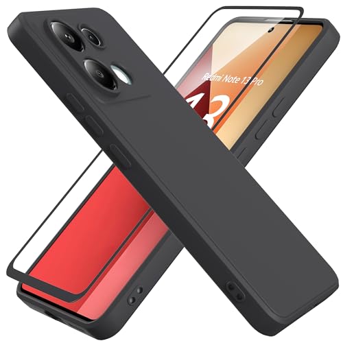 HHUIWIND Hülle für Kompatibel mit Xiaomi Redmi Note 13 Pro 4G (6,67 Zoll) mit 9D Schutzfolie,Handyhülle Liquid Silikon TPU Case Schutzhülle für Xiaomi Redmi Note 13 Pro 4G - schwarz von HHUIWIND