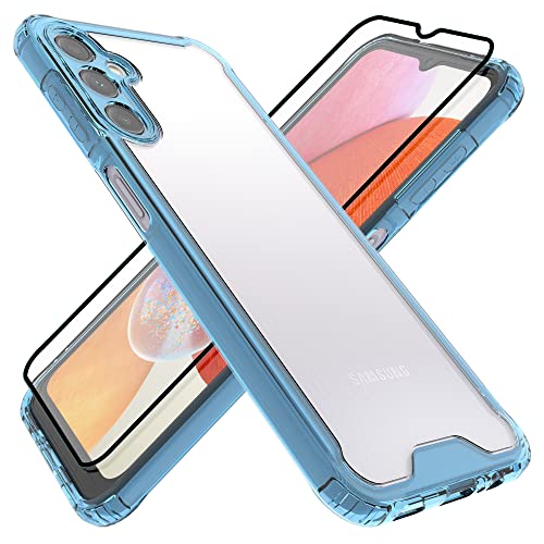 HHUIWIND Hülle für Samsung Galaxy A14 4G / 5G mit Schutzfolie,Stoßfeste Silikon TPU Bumper und PC Hardcase rutschfest Vergilbungsresistent Handyhülle - Blau von HHUIWIND