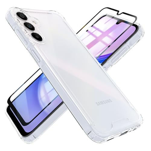 HHUIWIND Hülle für Samsung Galaxy A15 4G / 5G mit Schutzfolie,Stoßfeste Silikon TPU Bumper und PC Hardcase rutschfest Vergilbungsresistent Handyhülle - Transparent von HHUIWIND