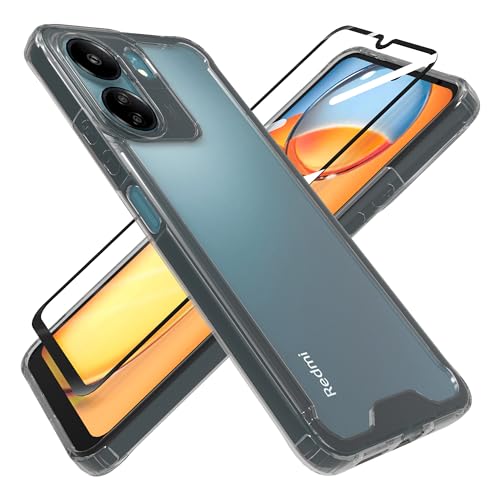 HHUIWIND Hülle für Xiaomi Redmi 13C 6,74 Zoll mit Schutzfolie,Stoßfeste Silikon TPU Bumper und PC Hardcase rutschfest Vergilbungsresistent Handyhülle - Schwarz von HHUIWIND