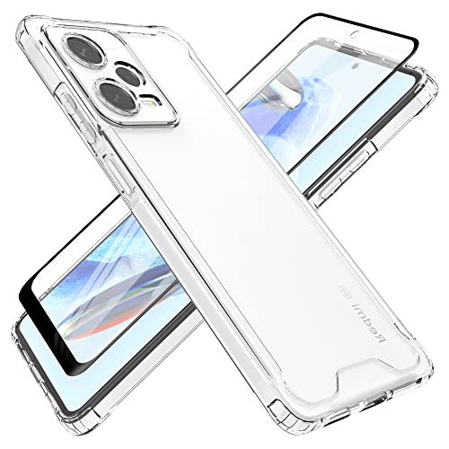 HHUIWIND Hülle für Xiaomi Redmi Note 12 Pro 5G / Poco X5 Pro mit Schutzfolie,Stoßfeste Silikon TPU Bumper und PC Hardcase rutschfest Vergilbungsresistent Handyhülle - Transparent von HHUIWIND