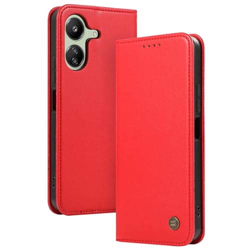 HHUIWIND LederHülle für Xiaomi Redmi 13C 4G Hülle,Premium PU Schutzhülle Magnetverschluss Handyhülle Klappbar Flip Case Cover für Xiaomi Redmi 13C - Rot von HHUIWIND