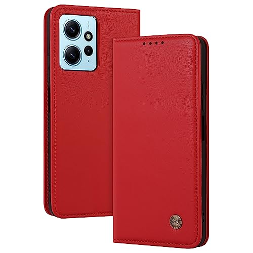 HHUIWIND LederHülle für Xiaomi Redmi Note 12 4G Hülle,Premium PU Schutzhülle Magnetverschluss Handyhülle Klappbar Flip Case Cover für Xiaomi Redmi Note 12 4G - Rot von HHUIWIND