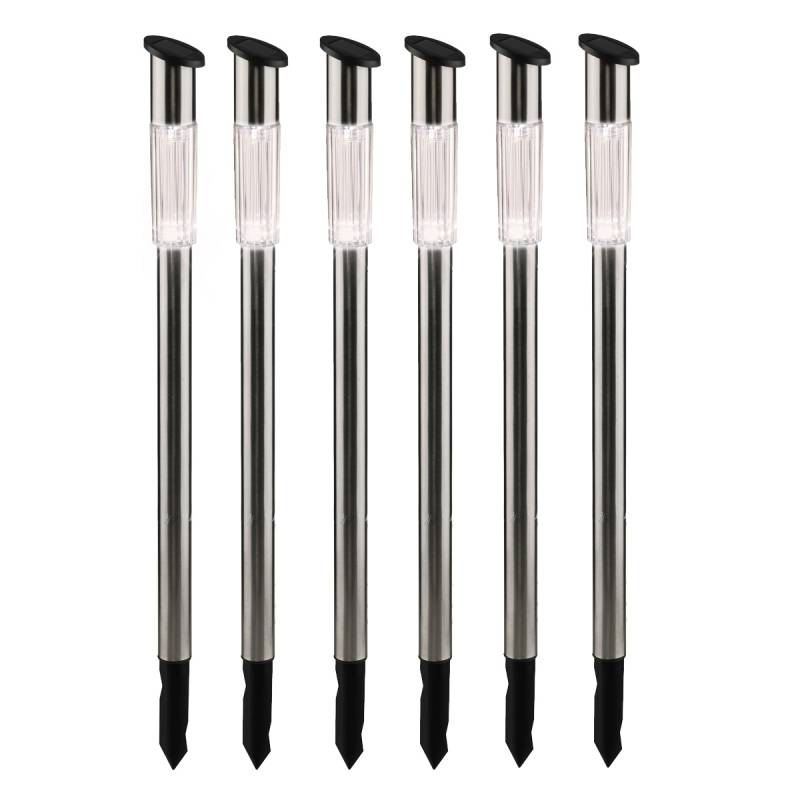 LED Solar 6er SET Wegleuchte mit Erdspieß - Edelstahl - neutralweiße LED - H: 70cm - silber von HI