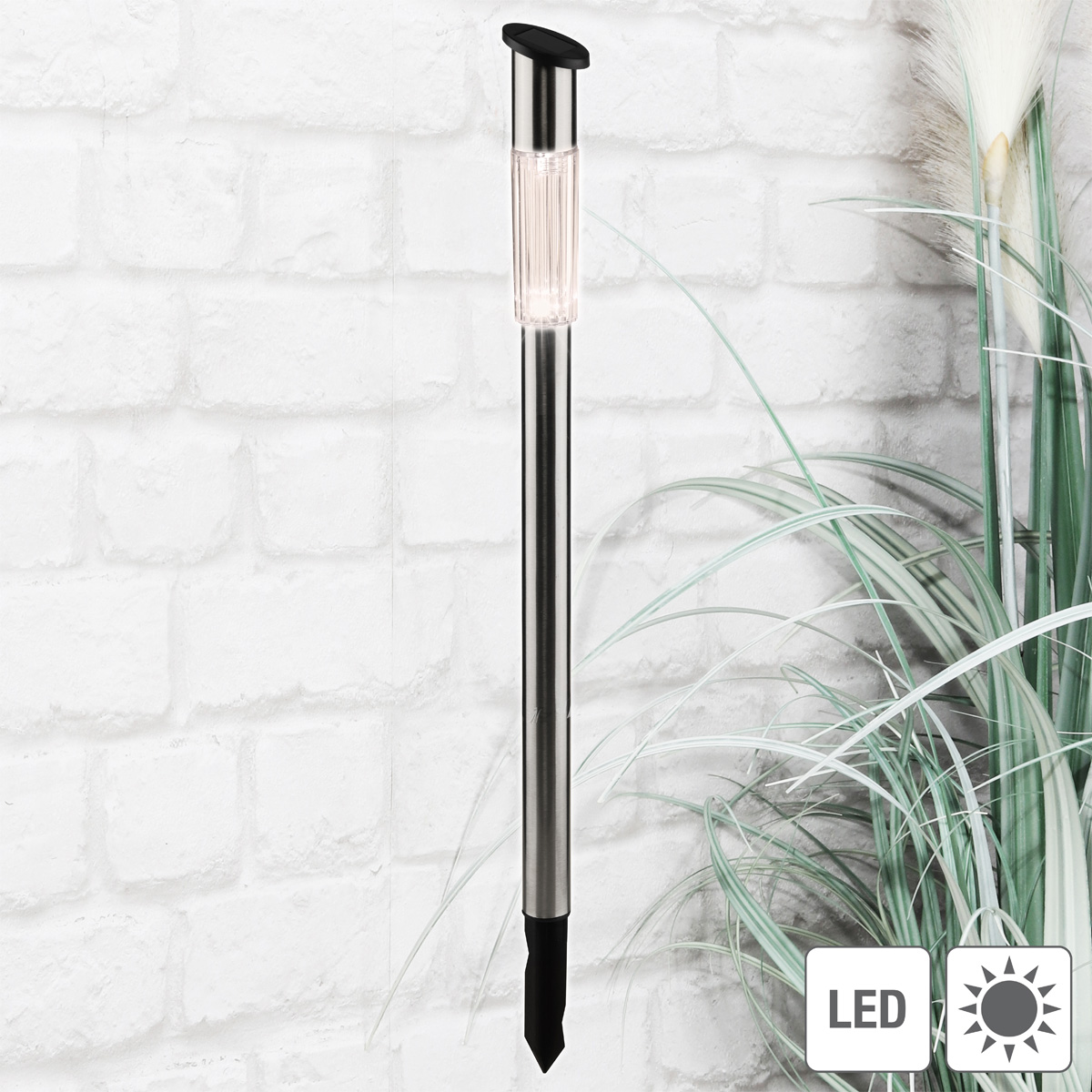 LED Solar Wegleuchte mit Erdspieß - Edelstahl - neutralweiße LED - H: 70cm - silber von HI