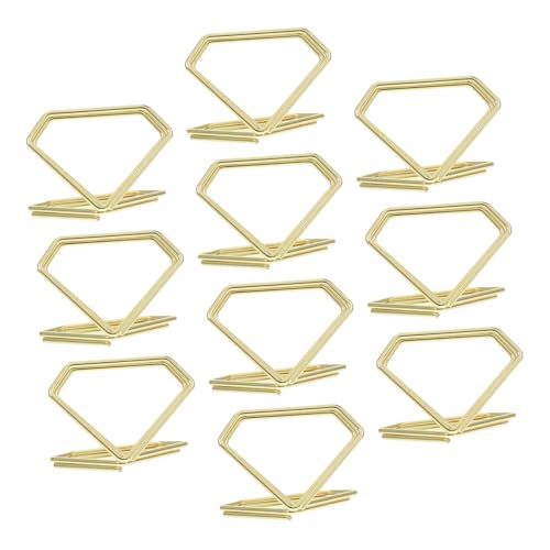 HIAKDOFT 10 Stück Metalltischregal Mini -Papierclips Clips für Papier Desktop-Note-Klemmen Tabellennummer steht Dekorative Papierklammern süße Büroklammern dreieckiger Notizclip Golden von HIAKDOFT