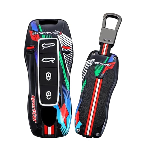 HIBEYO 4 Tasten Schlüsselanhänger Cover Kompatibel mit Porsche 911 Cayenne Macan Panamera Taycan Zubehör Metall Lackiert Sport Stil Schlüsselgehäuse B Typ 4 Tasten Schwarz von HIBEYO