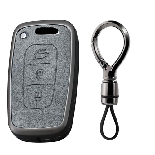 HIBEYO Autoschlüssel hülle Passt für Hyundai Elantra Genesis Veloster Equus Tucson Sonata Azera Schutzhülle Passt für Kia Sorento Sportage Schlüsselhülle Schlüsselbox Schlüsselanhänger-3 Tasten-C von HIBEYO
