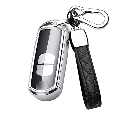 HIBEYO Intelligente Autoschlüssel Hülle passt für Mazda Schlüsselhülle Silikon Schutzhülle für Mazda 3 5 6 MX5 RX8 CX-5 CX- CX-9 BT50 MX-5 Schlüsselanhänger Abdeckung Schlüsselring-Silber von HIBEYO