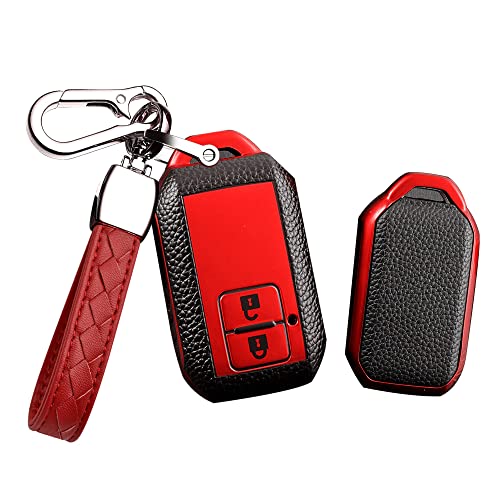 HIBEYO Intelligente Autoschlüssel Hülle passt für Suzuki Schlüsselhülle Schutzhülle für Passt für Suzuki Swift V Wagon R Monopoly TPU Leder Texture Schlüsselbox Schlüsselanhänger zubehör-Rot von HIBEYO