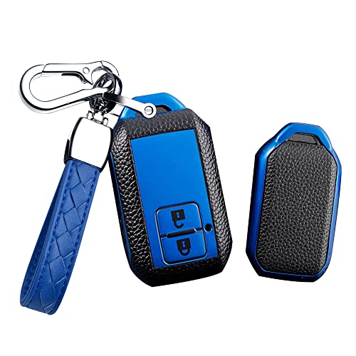 HIBEYO Intelligente Autoschlüssel Hülle passt für Suzuki Schlüsselhülle Schutzhülle für Passt für Suzuki Swift V Wagon R Monopoly TPU Leder Texture Schlüsselbox Schlüsselanhänger zubehör-Blau von HIBEYO