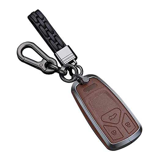 HIBEYO Intelligente Schlüsselhülle passt für Audi Autoschlüssel Hülle Leder Schutzhülle für Audi A4 RS4 B9 A5 F5 S5 RS5 A6 A7 A8 S8 Q2 SQ5 Q7 TT FV TTS TTRS Schlüsselbox Schlüsselanhänger-Braun von HIBEYO