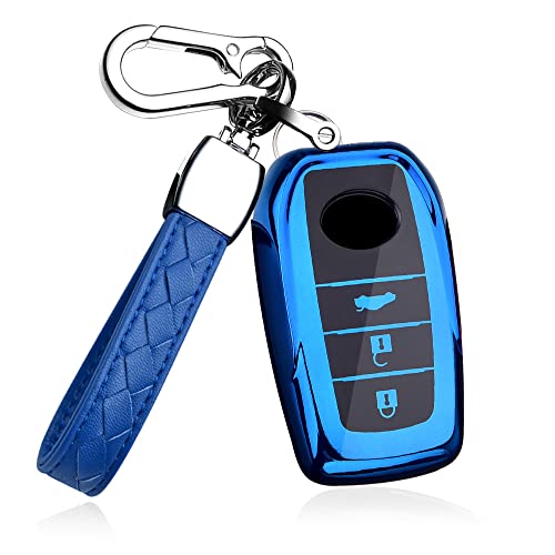 HIBEYO Keyless AutoSchlüssel Hülle Passt für Toyota Silikon Schutzhülle Schlüsselhülle für Toyota Toyota Prius Camry Corolla CHR RAV4 Prado Hilux 3 Tasten Fernbedienung Schlüsselanhänger-Blau von HIBEYO