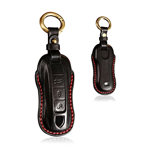 HIBEYO Keyless Autoschlüssel hülle passt für Porsche Rindsleder Schlüsselhülleabdeckung Schutzhülle für Porsche 911 971 9YA Carrera Boxster Macan Taycan Schlüsselanhänger Fernschlüsselkasten-Schwarz von HIBEYO