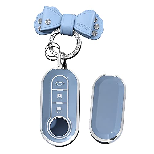 HIBEYO Klappschlüssel Autoschlüsselhülle passt für FIAT Schlüsselhülle TPUSchutzhülle für FIAT Brava 500 Doblo Delta für Lveco Daily für Lancia Delta Musa Schlüsselgehäuse Schlüsselanhänger-Blau von HIBEYO
