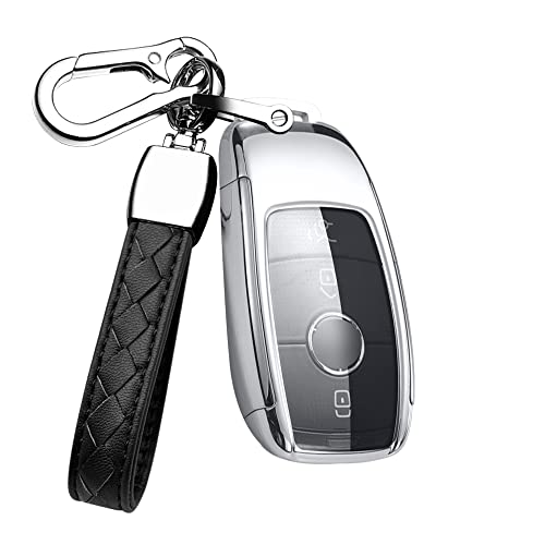 HIBEYO Smart Autoschlüssel Hülle Passt für Mercedes Schlüsselbox Silikon Schlüsselschutz für Benz A B C E S Klasse CLA GLA GLE GLC GLK AMG Fernbedienung Schlüsseletui Schlüsselanhänger-Silber von HIBEYO