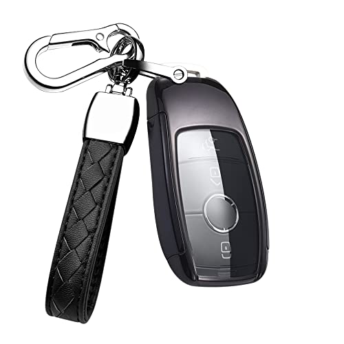 HIBEYO Smart Autoschlüssel Hülle Passt für Mercedes Schlüsselbox Silikon Schlüsselschutz für Benz A B C E S Klasse CLA GLA GLE GLC GLK AMG Fernbedienung Schlüsseletui Schlüsselanhänger-Lila schwarz von HIBEYO