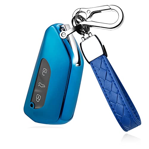 HIBEYO Smartkey Autoschlüssel Hülle passt für VW Golf 8 Schlüsselschutz Schlüsselhülle Silikon Cover für VW Golf 8 Skoda Seat Leon MK4 Schlüssel Gehäuse mit Schlüsselanhänger 3-Tasten-Blau von HIBEYO