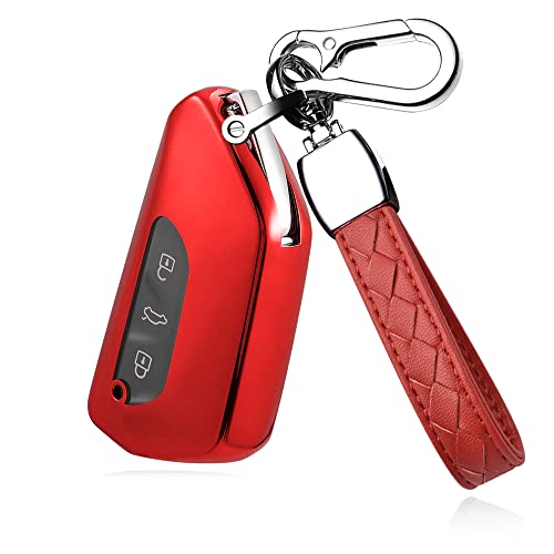 HIBEYO Smartkey Autoschlüssel Hülle passt für VW Golf 8 Schlüsselschutz Schlüsselhülle Silikon Cover für VW Golf 8 Skoda Seat Leon MK4 Schlüssel Gehäuse mit Schlüsselanhänger 3-Tasten-Rot von HIBEYO