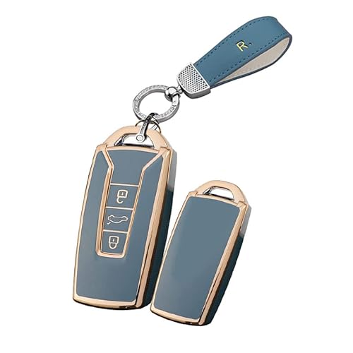 HIBEYO Smartkry Autoschlüssel Hülle passt für VW Touareg Schlüsselhülle Silikon Schutzhülle für VW Touareg 2018 2019 2020 2021 2022 Fernbedienung Schlüsselbox Schlüsselanhänger Schlüsseletui-Blau von HIBEYO