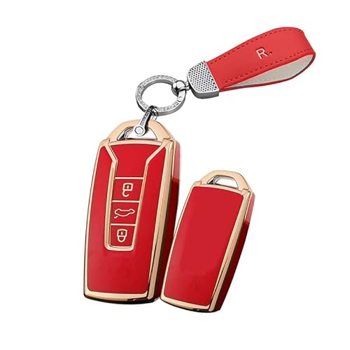 HIBEYO Smartkry Autoschlüssel Hülle passt für VW Touareg Schlüsselhülle Silikon Schutzhülle für VW Touareg 2018 2019 2020 2021 2022 Fernbedienung Schlüsselbox Schlüsselanhänger Schlüsseletui-Rot von HIBEYO