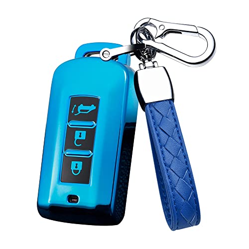 HIBEYO smart Autoschlüssel Hülle passt für Mitsubishi Schlüsselhülle Silikonschutz für Mitsubishi ASX L147 Pajero Outlander 3 Eclipse L200 Schlüsseletui Schlüsselanhänger(nur Keyless Go)-Blau von HIBEYO