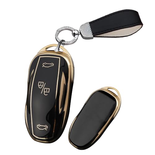 HIBEYO smartkey Autoschlüssel Hülle passt für Tesla Model S Schlüsselhülle Silikon Fall Abdeckung Schutzhülle für Tesla Model S Key Shell Fall Fernbedienung Schlüsselanhänger(nur Keyless Go)-Schwarz von HIBEYO