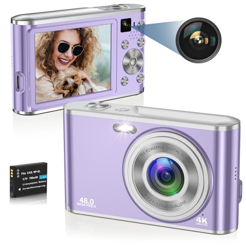 Digitalkamera, AutoFocus 4K Fotoapparat Digitalkamera mit Dual-Kamera mit 32GB Speicherkarte HD 48MP 16X Digitalzoom 2,8" großem Bildschirm Kompaktkamera Fotokamera für Einsteiger（weiß） von HICSHON