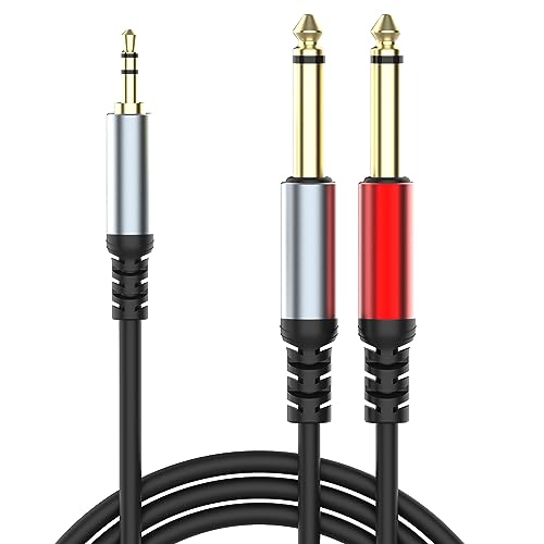 HIEbee 4.9/1.5M 3.5mm 1/8" TRS auf Dual 6.35mm 1/4" TS Mono Y-Kabel Splitter Kabel mit Zink Legierung Gehäuse für, Laptop, CD Player, Endstufe, Multimedia Lautsprecher, Home Stereo Systeme von HIEbee