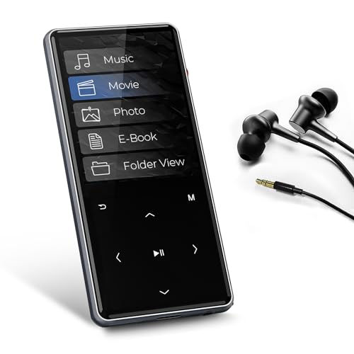64GB MP3-Player mit Bluetooth 5.0, 2.4 Zoll-Bildschirm Musikspieler mit Lautsprecher, digitalem Musikspieler mit Kopfhörern, Mini-Sprachrekorder, E-Book, Touch-Tasten, ideal für Sport, Schwarz von HIFI WALKER