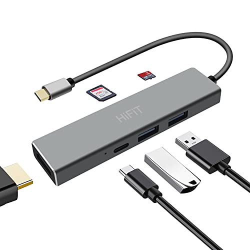 USB C Hub, HiFiT Typ C Multiport Adapter 7 in 1 Aluminium Dongle mit 2 USB Ports, 4K HDMI Ausgang, SD/TF Kartenleser Kompatibel für PC Laptop MacBook Pro, iPad Pro und weitere Typ C Geräte von HIFIT