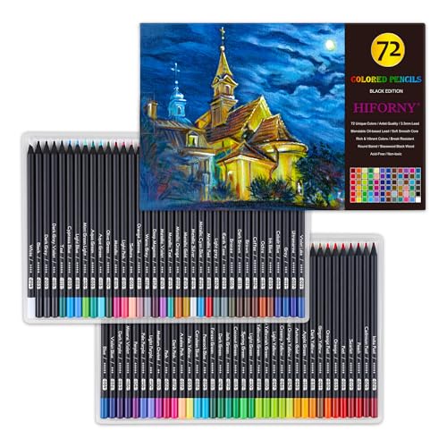 HIFORNY Premium Black Edition Buntstifte für Erwachsene zum Ausmalen - 72 Buntstifte mit glatten Pigmenten, Künstler weiche Mine, Zeichenstifte Kunstbedarf für Erwachsene Anfänger von HIFORNY