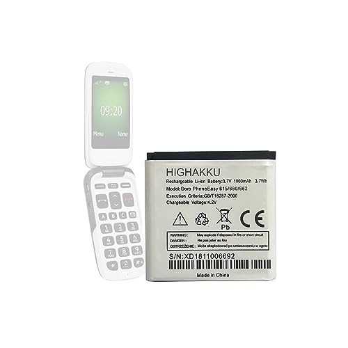 HIGHAKKU Ersatzakku Batterie Doro Phone Easy 5822 614 615 680 682 kompatibel mit Doro Phone Easy 614 615 680 682 von HIGHAKKU