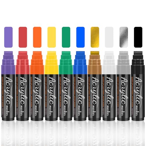 10 Farben 15mm Acrylstifte Breit, 3-in-1 Jumbo Acrylfarben Graffiti Stifte Acrylmarker für Steine Wasserfest, Permanent Marker Fein zum Bemalen Holz Glas Karton Blumentopf Körper Straßenkünstler 10 Farben 15mm Acrylstifte Breit, 3-in-1 Jumbo Acrylfarben Graffiti Stifte Acrylmarker für Steine Wasserfest, Permanent Marker Fein zum Bemalen Holz Glas Karton Blumentopf Körper Straßenkünstler von HIGSPE