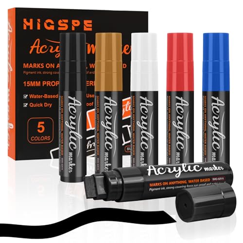 5 Farben 15mm Acrylstifte Breit, 3-in-1 Jumbo Acrylfarben Graffiti Stifte Acrylmarker für Steine Wasserfest, Permanent Marker Fein zum Bemalen Holz Glas Karton Blumentopf Körper Straßenkünstler 5 Farben 15mm Acrylstifte Breit, 3-in-1 Jumbo Acrylfarben Graffiti Stifte Acrylmarker für Steine Wasserfest, Permanent Marker Fein zum Bemalen Holz Glas Karton Blumentopf Körper Straßenkünstler von HIGSPE