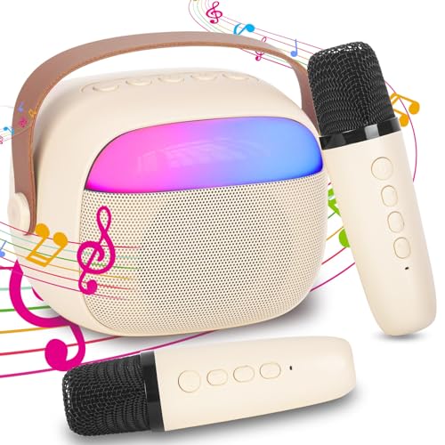 Karaoke Maschine Kinder mit 2 Drahtlosen Mikrofonen, Tragbares Bluetooth KTV Anlage, Lautsprecher mit Stimme wechselnde Effekte & LED-Lichter Jungen Mädchen Geschenke Heimparty von HIGSPE