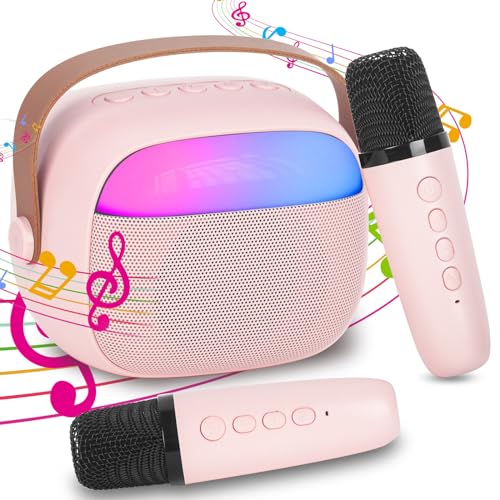 Karaoke Maschine Kinder mit 2 Drahtlosen Mikrofonen, Tragbares Bluetooth KTV Anlage, Lautsprecher mit Stimme wechselnde Effekte & LED-Lichter Jungen Mädchen Geschenke Heimparty von HIGSPE