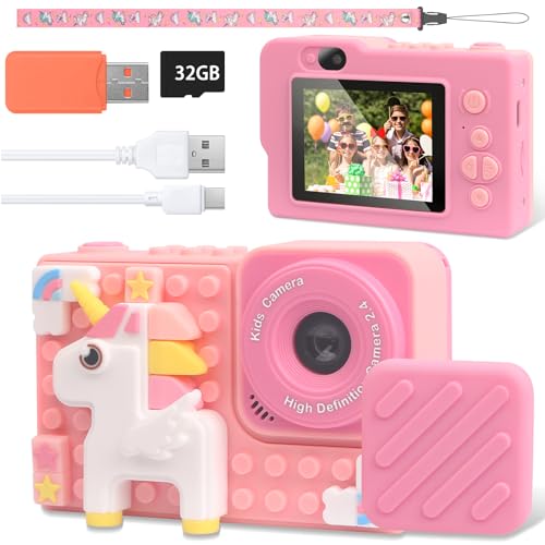 Kinderkamera, HIGSPE Einhorn Kinder Kamera 1080P 2,4-Zoll-Bildschirm Fotoapparat Kinder mit 32GB SD-Karte Selfie Digitalkamera Kinder Fotokamera Kinder für 6-12 Jahre Mädchen Weihnachten Spielzeug von HIGSPE