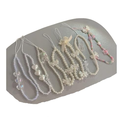 HIKOO DAILY Acryl-Handykette zum Selbermachen, handgefertigt, Perlen, Herz, Schleife, Bär, Perlen für Frauen und Mädchen, Charm, Telefon, Schlüsselband, Seil zum Aufhängen (lila) von HIKOO DAILY