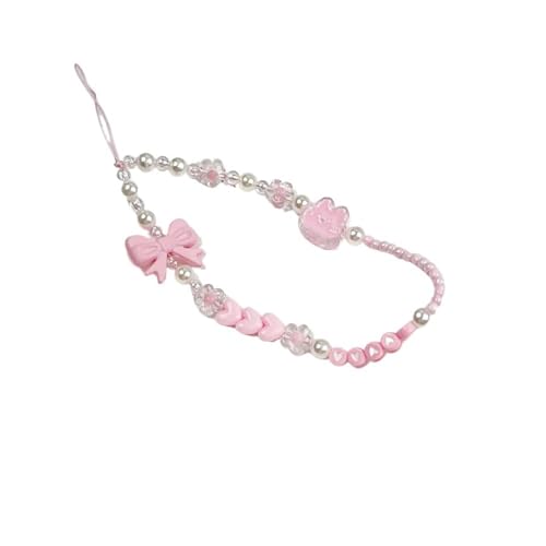HIKOO DAILY Handy-Schlüsselband mit Schleife und Bär, Stern, Blume, für Damen und Mädchen, süße Perle, Handy-Charm, Anti-Verlust-Zubehör (120-1) von HIKOO DAILY