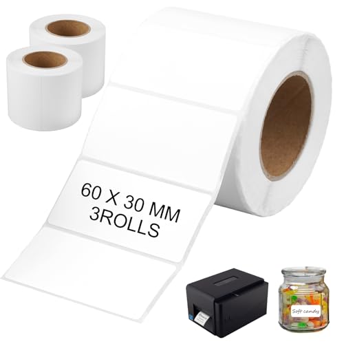 2400 Stück Selbstklebend Haushaltsetiketten, 6x3cm Etikett Thermoetikettenpapier, Haushaltsetiketten Rolle Tiefkühletiketten Aufkleber Weiß, Multifunktionales Selbstklebendes Etikett für Büro Küche von HIKPACKER