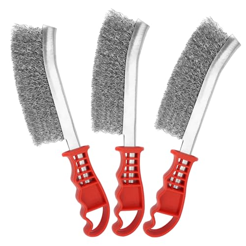 3 Stück Edelstahl Drahtbürste Set, Handdrahtbürste Stahlbürste mit Komfortabel Griff 235mm Handdrahtbürstensatz Edelstahlbürste fur Reinigung Grill Rost Ölflecken Malen Staub(Rot) von HIKPACKER