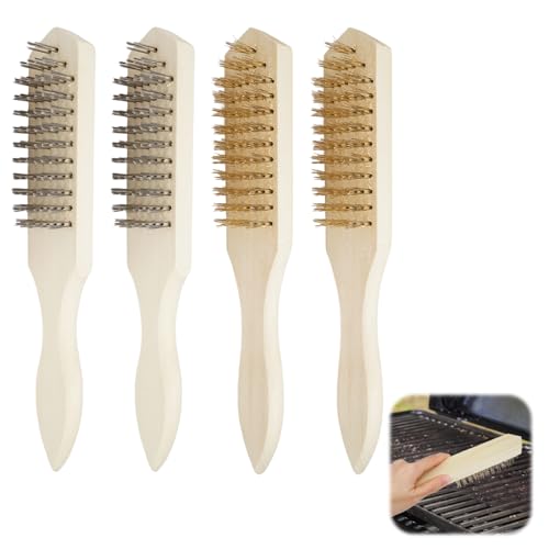 4 Stück Metallbürste,Drahtbürste Messing,Drahtbürste,Messing-DrahtbüRste Mit Holzgriff Drahtbürsten Set,Handdrahtbürste für Metall, Holz, Grill,für Schwierige Bürstarbeiten mit Geradem Draht 4 Stück Metallbürste,Drahtbürste Messing,Drahtbürste,Messing-DrahtbüRste Mit Holzgriff Drahtbürsten Set,Handdrahtbürste für Metall, Holz, Grill,für Schwierige Bürstarbeiten mit Geradem Draht von HIKPACKER