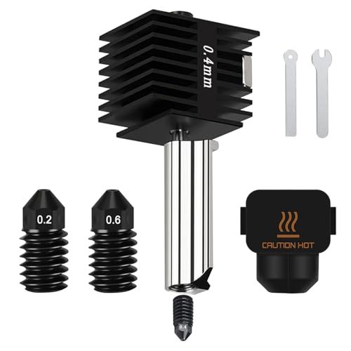 HIKUDIY 0.4mm Hotend für Bambu Lab A1/A1 Mini, Extruder Druckkopf Ersatz mit extra 0.2mm 0.6mm gehärtetem Stahl Düse Silikonabdeckung Socke für BambuLab A1/A1 Mini 3D Drucker von HIKUDIY
