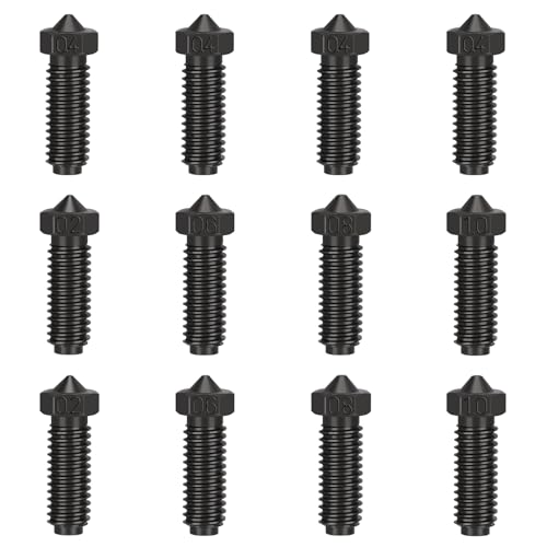 HIKUDIY 12PCS gehärteter Stahl Vulkandüsen Kit für Anycubic Kobra 2 Serie, 4PCS 0.4mm 2PCS 0.2/0.6/0.8/1.0mm Düse für Anycubic Kobra 2, Kobra 2 Neo, Kobra 2 Pro, Kobra 2 Plus, Kobra 2 Max 3D Drucker von HIKUDIY