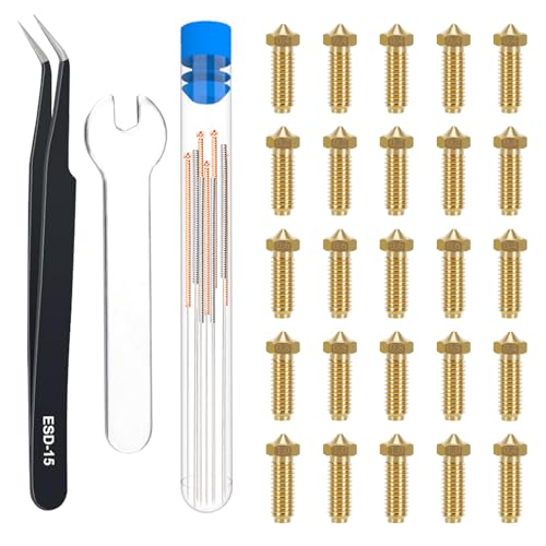 HIKUDIY 25PCS Messing Volcano Düsen Kit für Anycubic Kobra 2 Serie, 3D Drucker Teile 9PCS 0.4mm 4PCS 0.2/0.6/0.8/1.0mm Extruder Hotend Düsen für Anycubic Kobra 2/2 Neo/2 Pro/2 Plus/2 Max von HIKUDIY