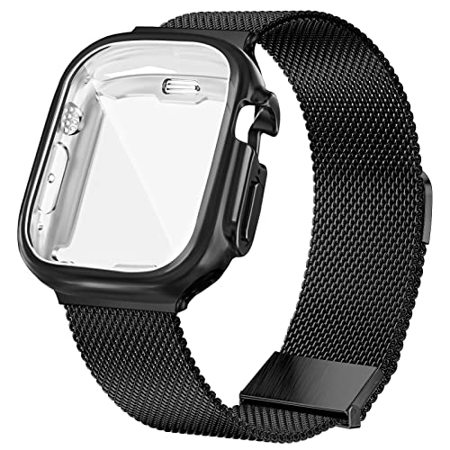 HILIMNY Armband und Hülle Kompatibel mit Apple Watch Armband 40mm, Frauen Männer Edelstahl Metall Mesh Ersatzarmband mit Neuen Magnet für iWatch Serie Ultra SE und 9 8 7 6 5 4 Schwarz von HILIMNY