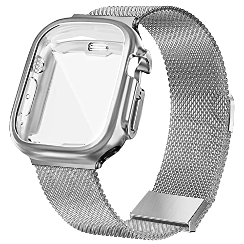 HILIMNY Armband und Hülle Kompatibel mit Apple Watch Armband 41mm, Frauen Männer Edelstahl Metall Mesh Ersatzarmband mit Neuen Magnet für iWatch Serie Ultra SE und 9/8/7/6/5/4 Silber von HILIMNY